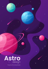 Wall Mural - Deep space futuristic cartoon background, cover, brochure templa
