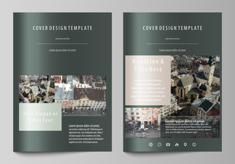 Business templates for brochure, magazine, flyer, report. Cover design template, abstract vector layout in A4 size. Colorful background made of dotted texture for travel business, urban cityscape.