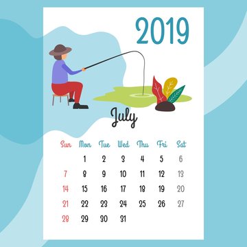 calendar 2019. july calendar. calendar vector