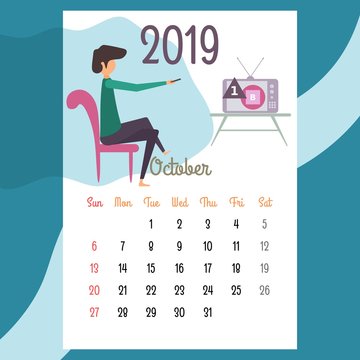 calendar 2019. october calendar. calendar vector