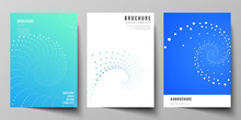 The Vector Layout Of A4 Format Modern Cover Mockups Design Templates For Brochure, Magazine, Flyer, Booklet, Annual Report. Geometric Technology Background. Abstract Monochrome Vortex Trail.