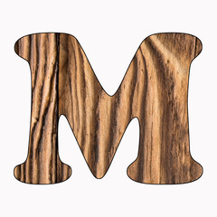 Wall Mural - M, Rustic wooden alphabet letter on white background - Top view