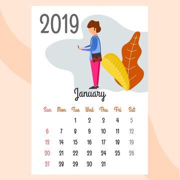 calendar 2019. january calendar. calendar vector