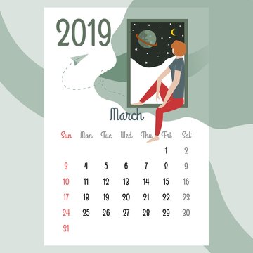 calendar 2019. march calendar.calendar vector