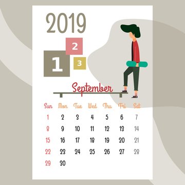 calendar 2019. september calendar. calendar vector