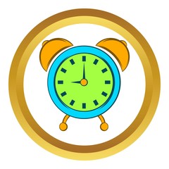 Poster - Alarm clock vector icon in golden circle, cartoon style isolated on white background