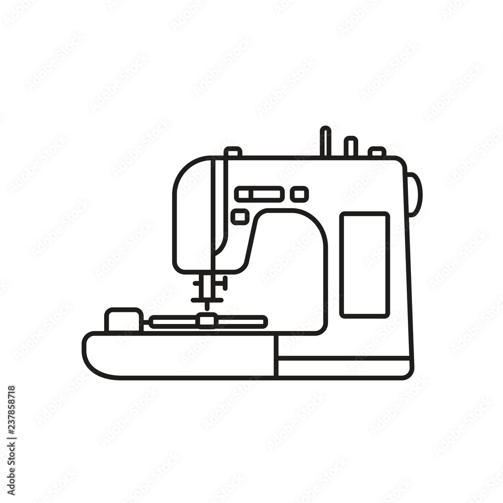 Black & white vector illustration of embroidery sewing machine. Line ...