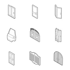 Poster - Doorway in house icons set. Outline illustration of 9 doorway in house vector icons for web