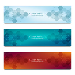 Wall Mural - set of vector banners and headers for site with medical background and hexagons pattern. abstract ge
