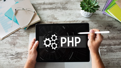 PHP programming language. Web and application development concept.