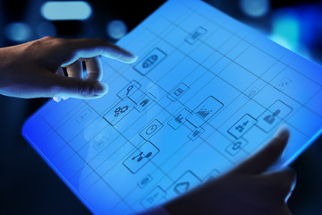 application icons on virtual screen. technology and business concept.