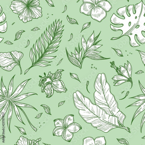 Stoffe zum Nähen Tropical palm leaf seamless pattern background.