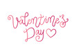 © Rezida - Modern calligraphy lettering of Valentines day in mono line style in pink gradient decorated with heart isolated on white background for decoration, poster, banner, valentine, greeting card, postcard