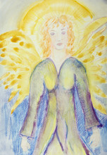 .Meditating Feminine Angel With Aura. The Dabbing Technique Near The Edges Gives A Soft Focus Effect Due To The Altered Surface Roughness Of The Paper..