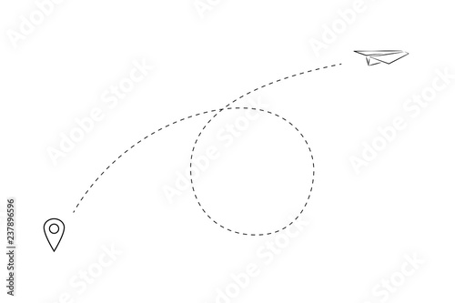 Paper Plane Drawing With Dashed Trace Line And Map Pin Vector