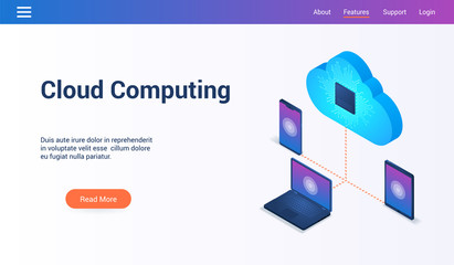 Poster - Isometric design concept on cloud computing theme. Vector illustration mock-up for website and mobile website. Landing page template