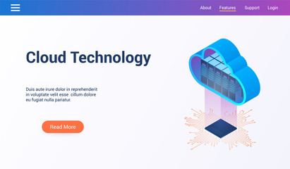Poster - Isometric design concept on cloud technology theme. Vector illustration mock-up for website and mobile website. Landing page template