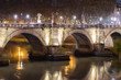 Night Image of Bridge Called Ponte Sant'Angelo Crossing Tiber River Near Castle Saint Angelo and Vatican City.