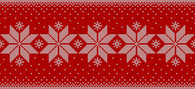 Red And White Christmas Seamless Pattern Background With Snowflakes Vector