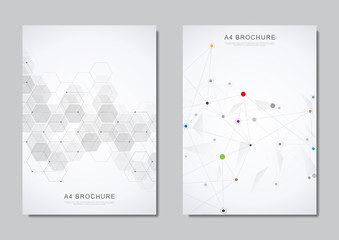 Wall Mural - vector brochure or cover design. geometric abstract background with connected dots and lines. molecu