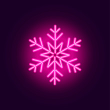 Neon Snowflake Icon On Gradient Purple Background. Vector 10 EPS Illustration.