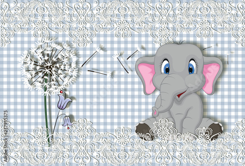 Naklejka na szybę 3d wallpaper, little animals on check fabric background