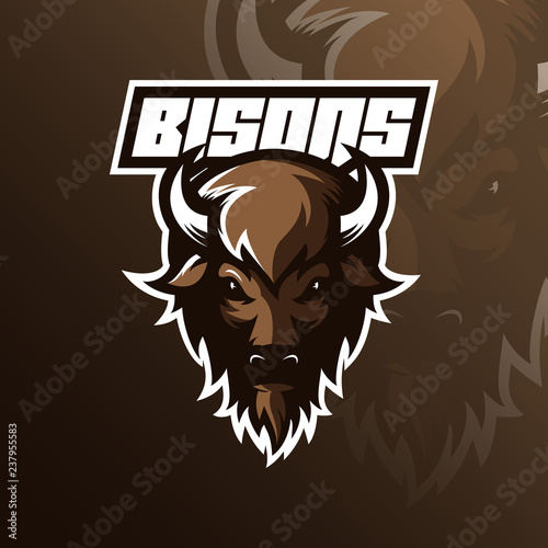 Cuadros en Lienzo bison logo mascot design vector with modern illustration concept style for badge, emblem and tshirt printing