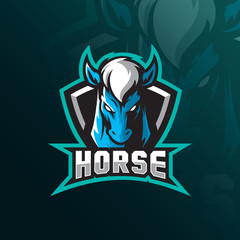 Wall Mural - horse logo mascot  design  vector with modern illustration concept style for badge, emblem and tshirt printing. angry horse head  illustration with badge.