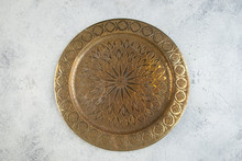 Vintage Brass Plate With Embossed Floral Pattern