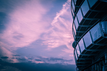 Modern architecture and sunset sky, London, UK