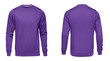 Blank template mens purple sweatshirt long sleeve, front and back view, isolated on white background with clipping path. Design violet pullover mockup for print