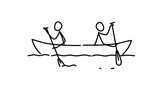 Fototapeta  - Illustration of two men in a boat.  Each team in their own way. Conflict of interest. Metaphor. Contour picture. Leader race. Ambitions bosses.