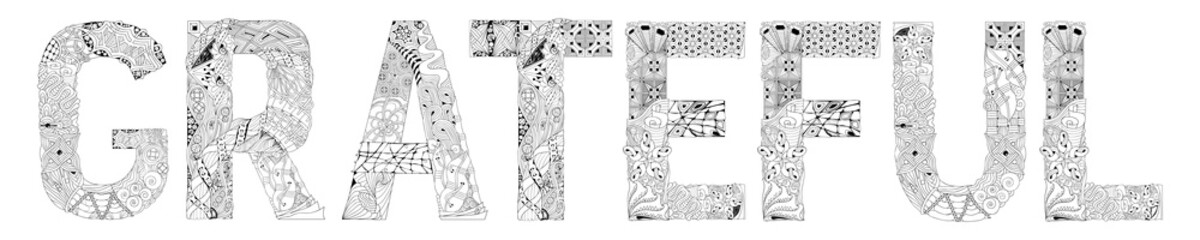 Word GRATEFUL for coloring. Vector decorative zentangle object