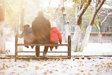 Wall Mural - Children in winter park play