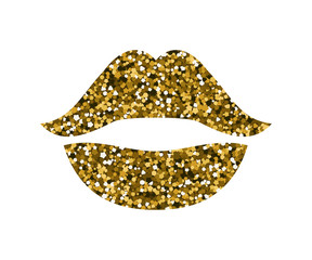 Wall Mural - Gold lips with sequins.