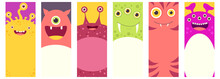 Set Of Vertical Banners With Cute Monsters
