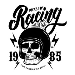 Wall Mural - Outlaw racing. Emblem template with biker skull. Design element for poster, t shirt, sign, label, logo.