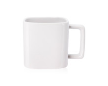 Blank Mug Isolated On White Background. Drink Cup For Your Design. Exotic Mug In Modern Style. Clipping Paths Object. ( Square Shape )
