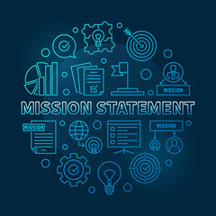 Wall Mural - Mission Statement vector round blue outline illustration on dark background 