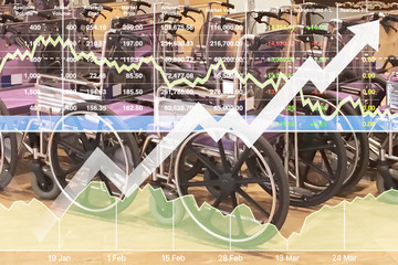 Wall Mural - Stock financial index data presentation background of hospital and healthcare business successful investment on wheelchair row background..