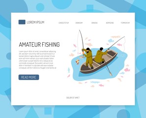 Wall Mural - Fishermen Isometric Web Banner