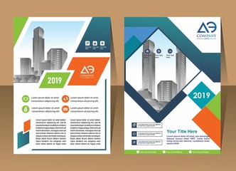 Vector Business brochure, flyers design template, company profile, magazine, poster, annual report, book & booklet cover, with green wavy line, and cityscape vector in background elements, size a4.
