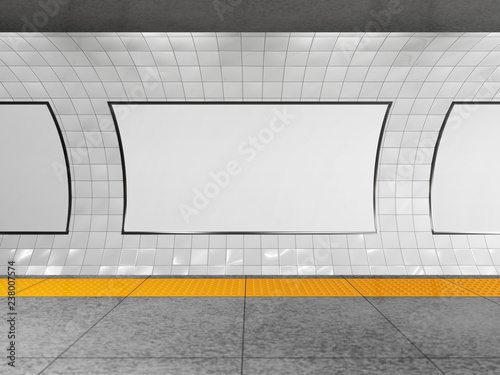 Cuadros en Lienzo Blank horizontal billboard on the metro station. 3D rendering.
