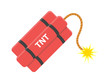 Dynamite with burning cord. TNT Bomb. Explode Weapon. Isolated white background. Vector illustration.