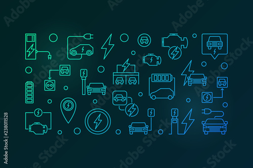 Cuadros en Lienzo Battery electric vehicle vector outline colorful horizontal banner or illustrati