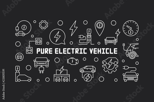Fotografía Pure electric vehicle horizontal banner or illustration in outline style