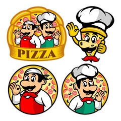 Wall Mural - Cartoon character Pizza and chef logo