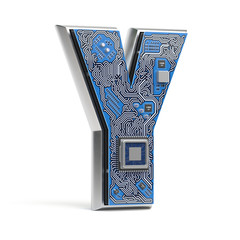 Poster - Letter Y.  Alphabet in circuit board style. Digital hi-tech letter isolated on white.