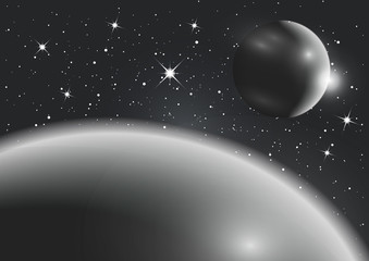 Wall Mural - fantastic background of outer space with planets, sky and stars. vector illustration.