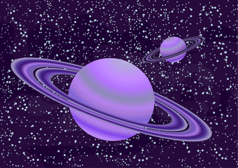 Wall Mural - saturn-like planets with an asteroid belt. starry colorful space background for your design. fantasy